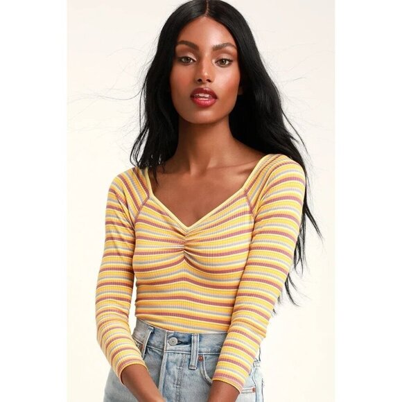 Free People Tops - Women's - Intimately Free People Put a Stripe On It Yellow Bodysuit, Size Small